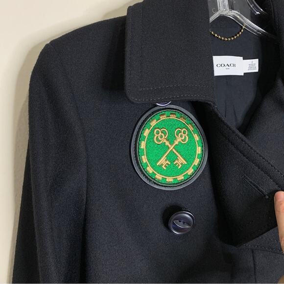 NEW Coach 1941 Military Patch Naval Coat (Sz 2) Wool-Blend Double Breasted Black - Picture 6 of 16